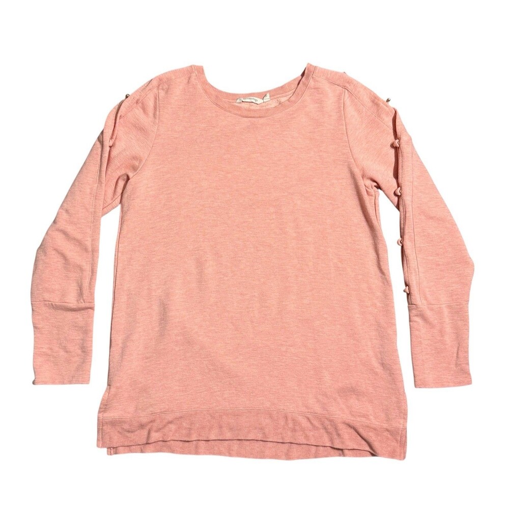 Soft Surroundings Women Pullover Slit Long Sleeve Top Coral Medium